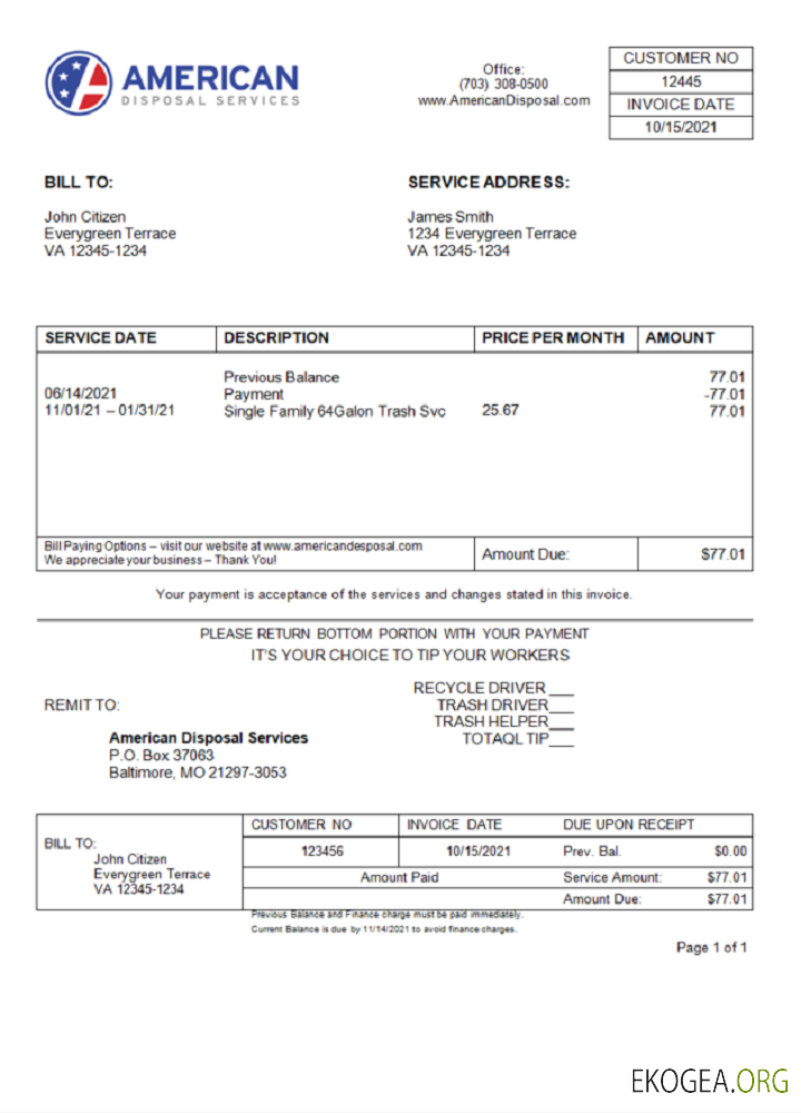Facture américaine d'élimination